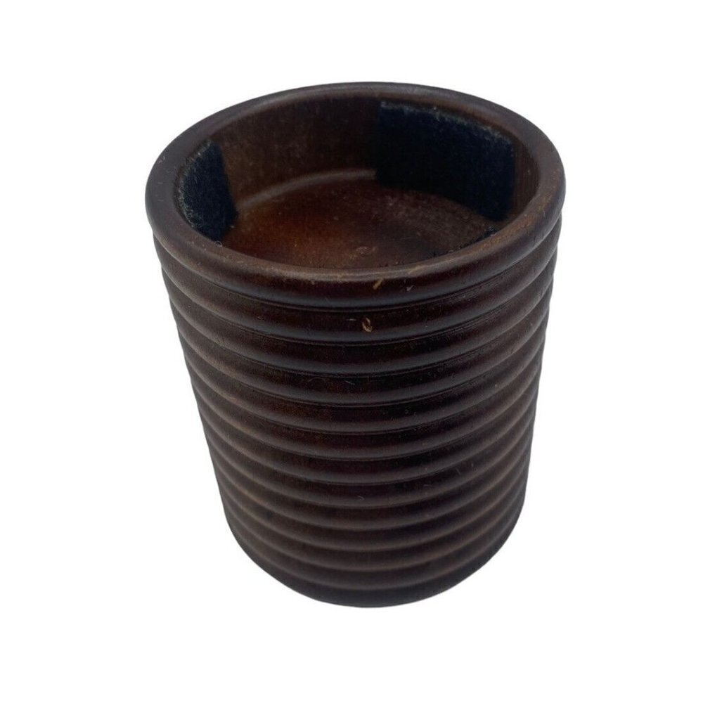 Pier 1 Candle Holder Round Wood Ribbed Elevated Brown Natural Rustic Circles